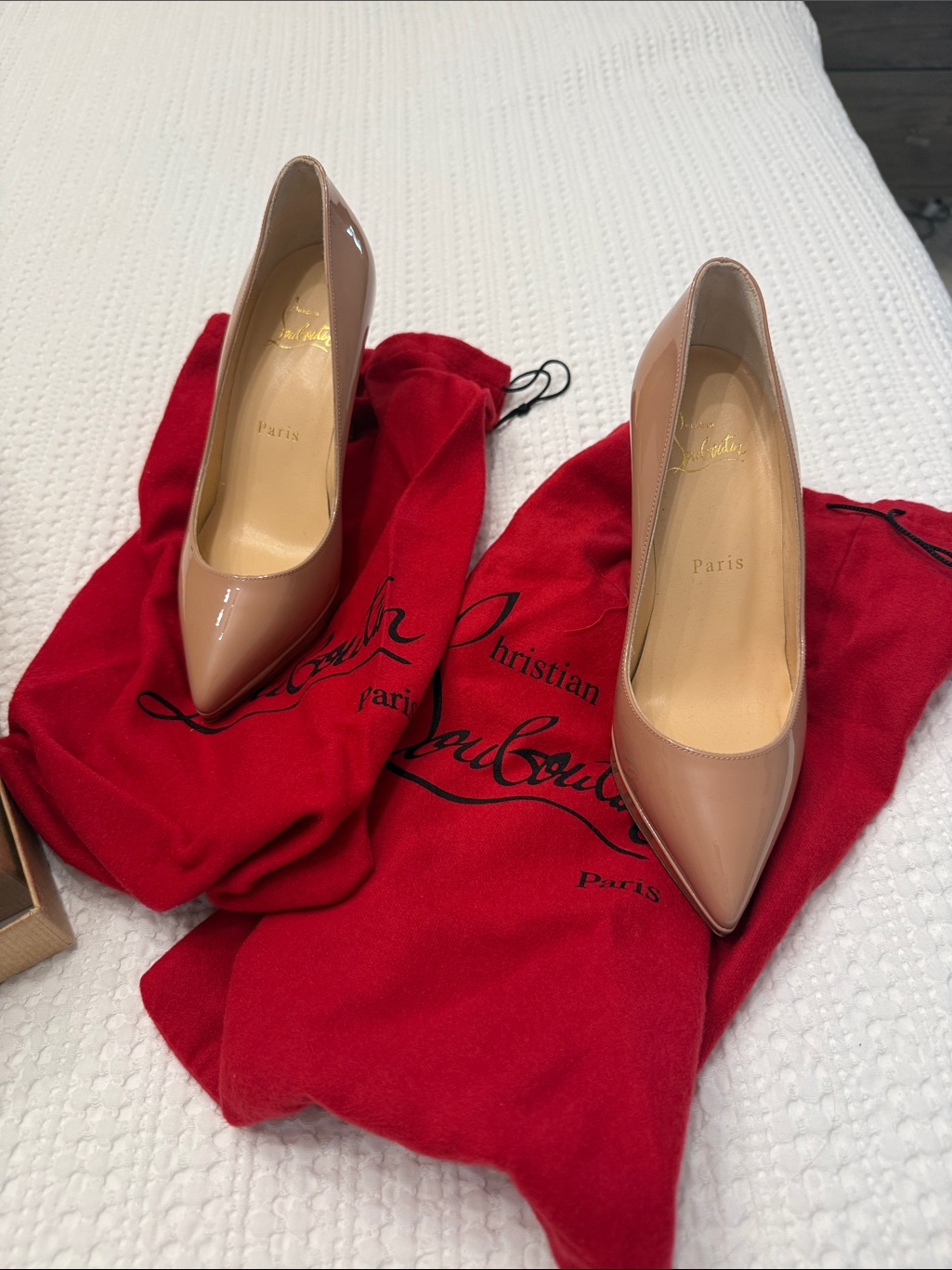 Christian Louboutin Nude Patent Pointed-Toe Pumps